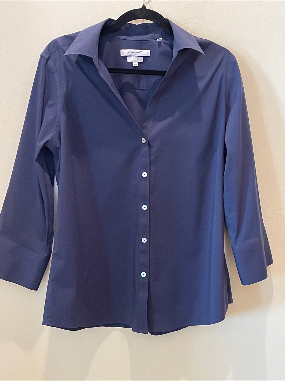 Foxcroft Navy Blue Stretch Button-Front Shirt